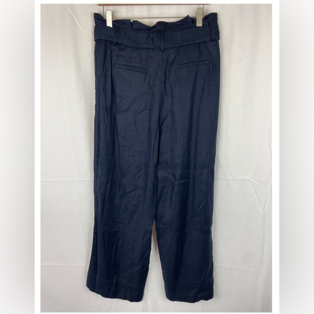 Elie Tahari women’s Sz 6 Belted Linen Cropped Trouser Pants Navy Blue summer - Picture 6 of 9